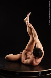 Nude Man White Laying poses - ALL Muscular Short Laying poses - on back Black Standard Photoshoot Realistic
